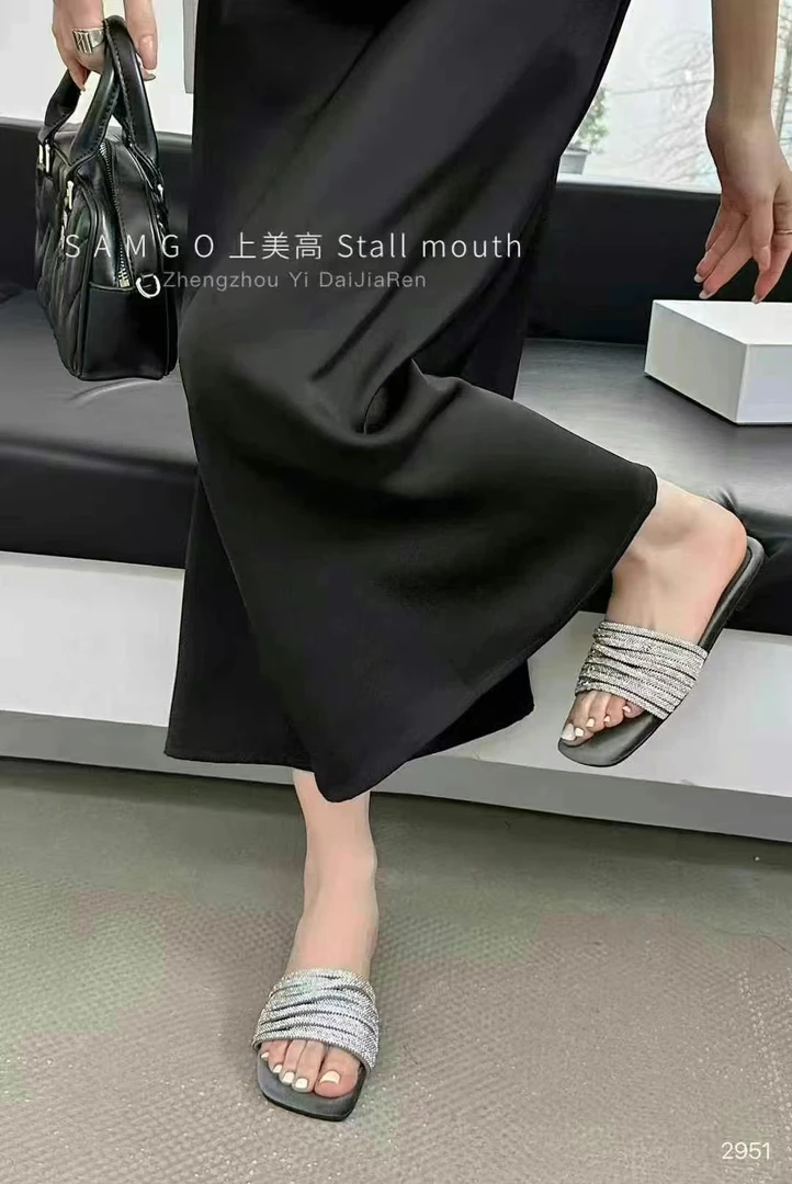 【潇洒严选】品牌女士夏季水钻法式仙女风一字凉拖2951