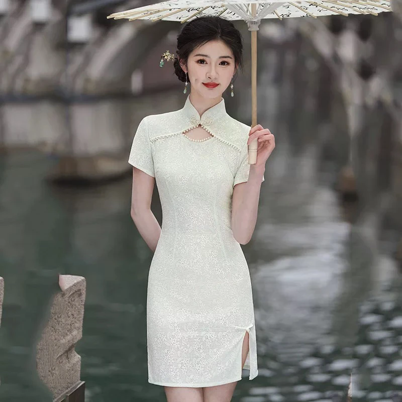 【2375 芳菲 绿色】显瘦气质修身优雅复古中国风旗袍