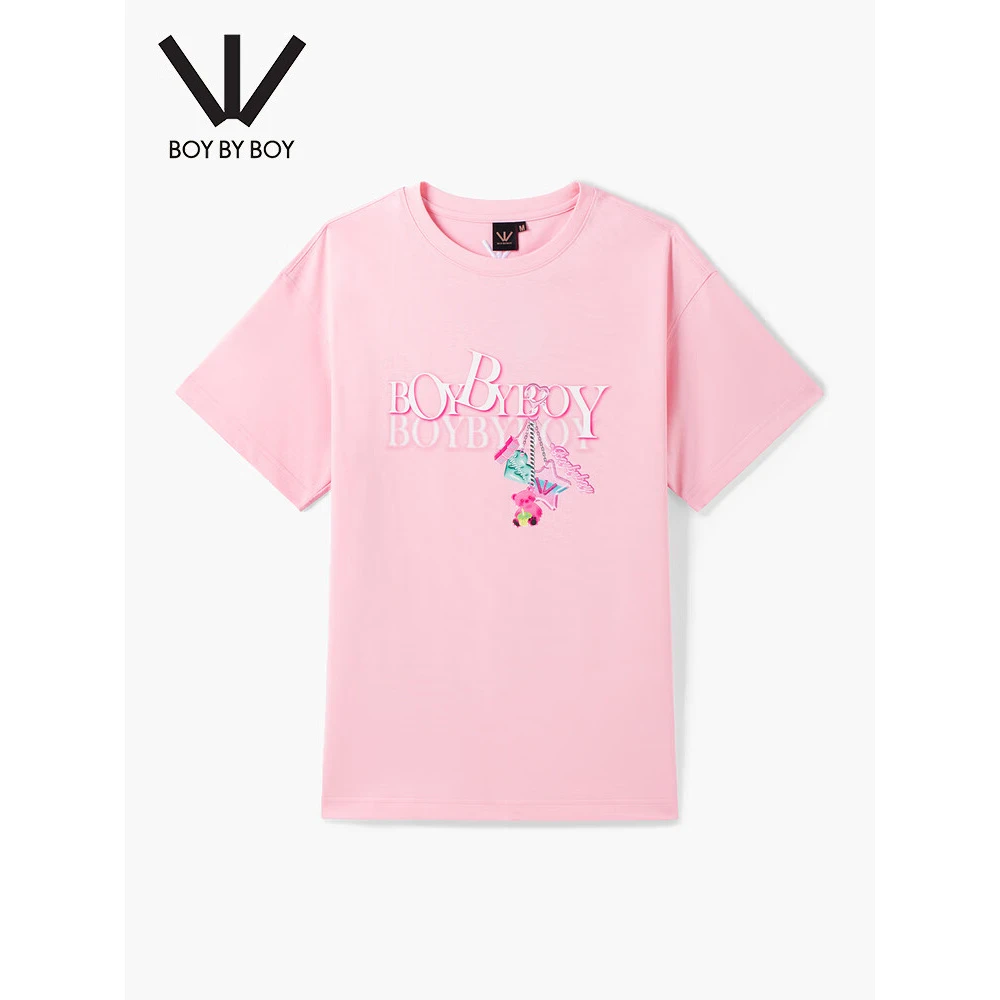 【小熊T恤裙】BOY BY BOY潮牌女装粉色宽松显瘦短袖连衣裙T恤W01019