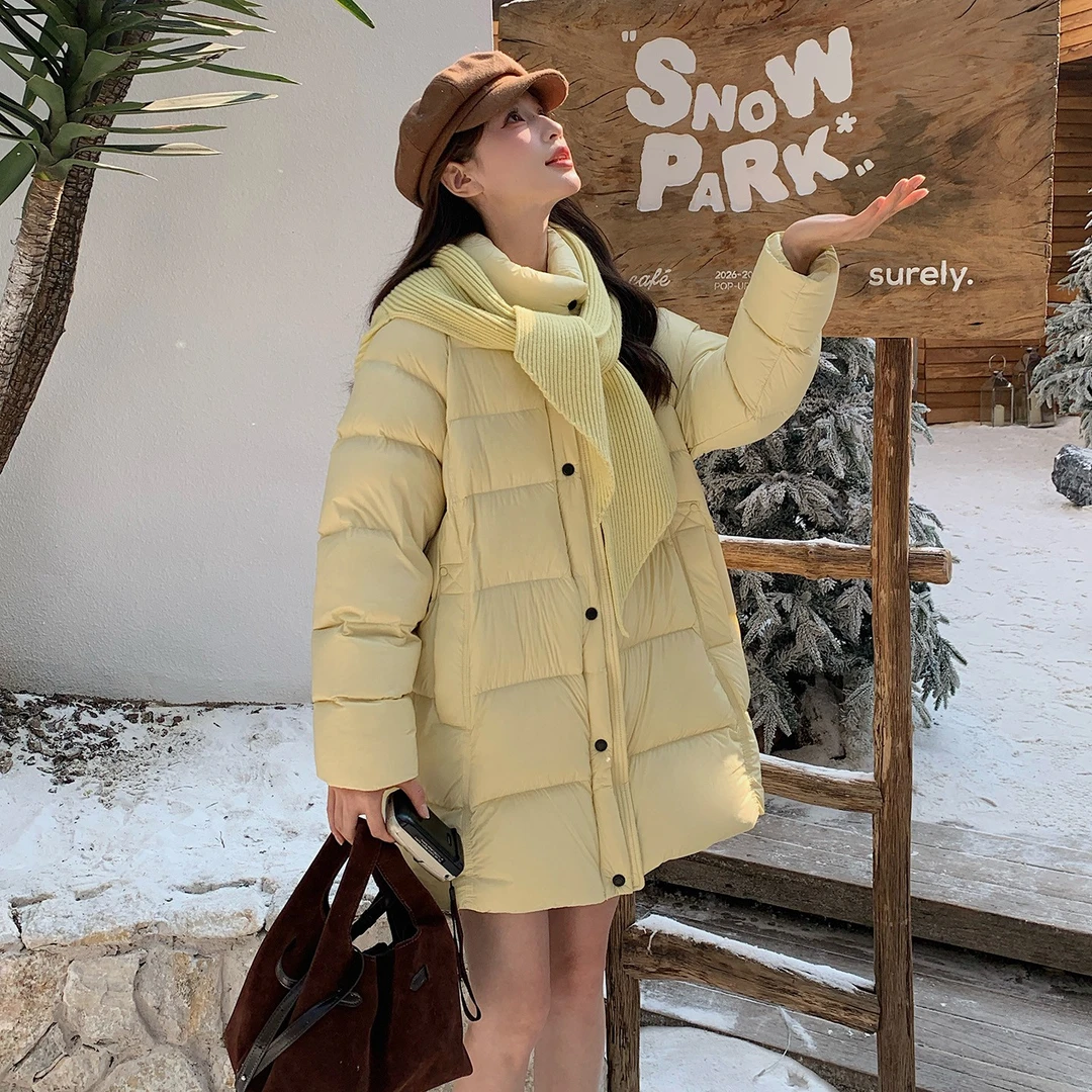 羽绒服女装2025冬季新爆款时尚简约脱卸针织帽加厚白鸭绒高级外套