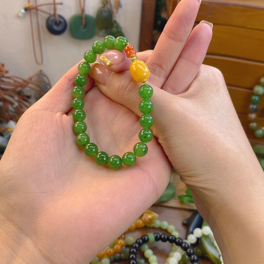 和田玉18K金镶嵌手链