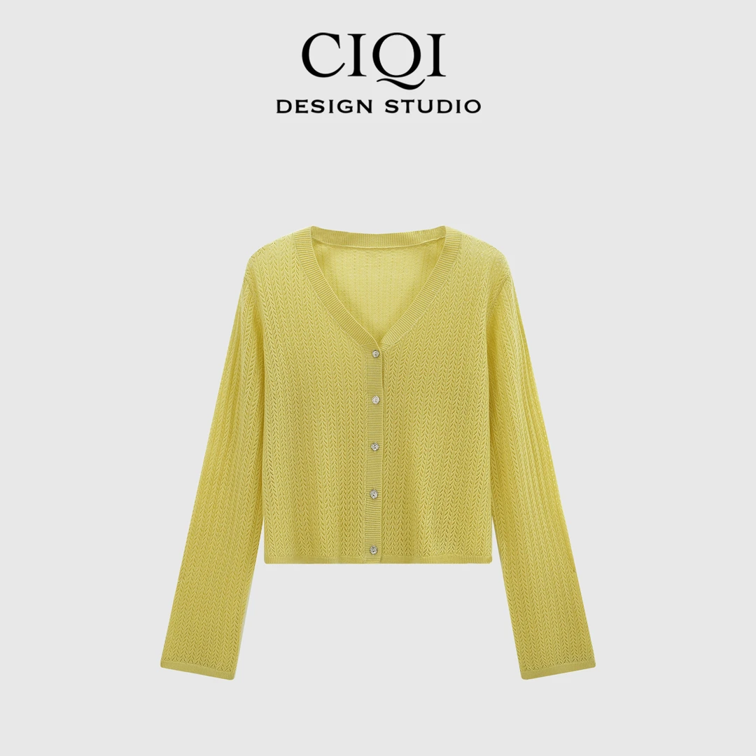 CIQISTUDIO 【小麦穗】透气薄款桑蚕丝防晒开衫空调长袖针织衫DY943