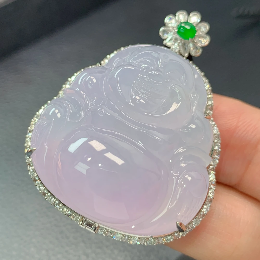 时尚大气收藏级别18k镶嵌缅甸翡翠A货冰紫厚装佛公两用款