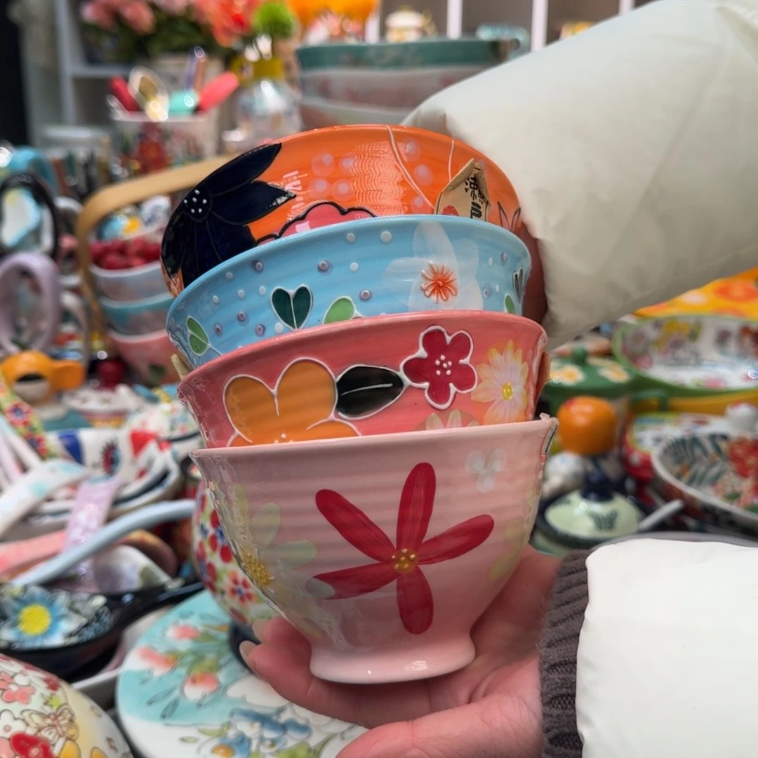 瓷片濑户烧5英寸抹茶饭碗4只，看图