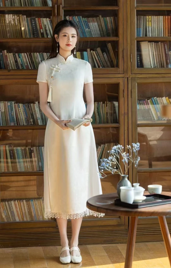 【雪落】上上签 夏季新中式奥黛旗袍新款气质日常中国风修身显瘦款