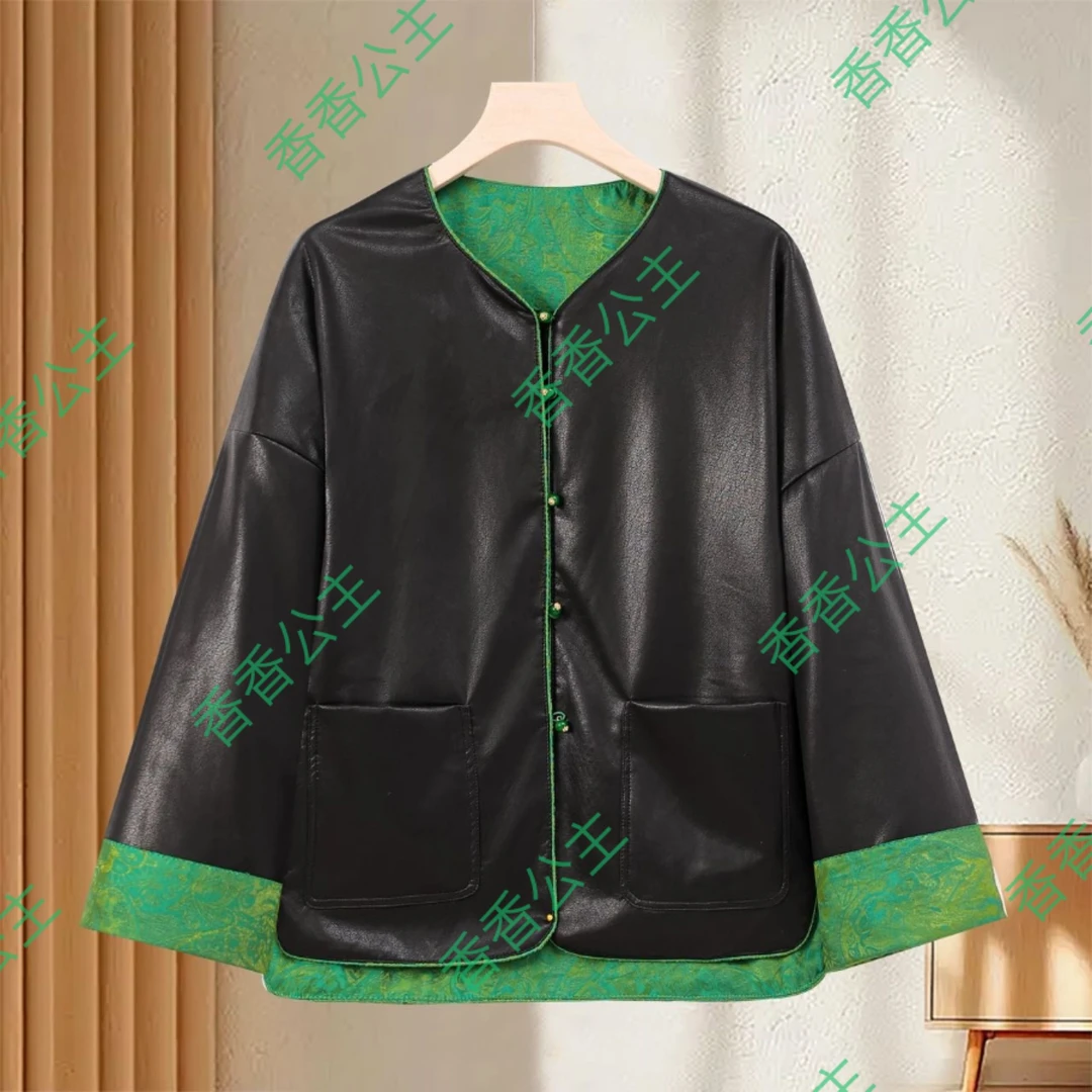 901【小羊皮双面穿】高端订制上衣 重工刺绣休闲女士夏季复古修身