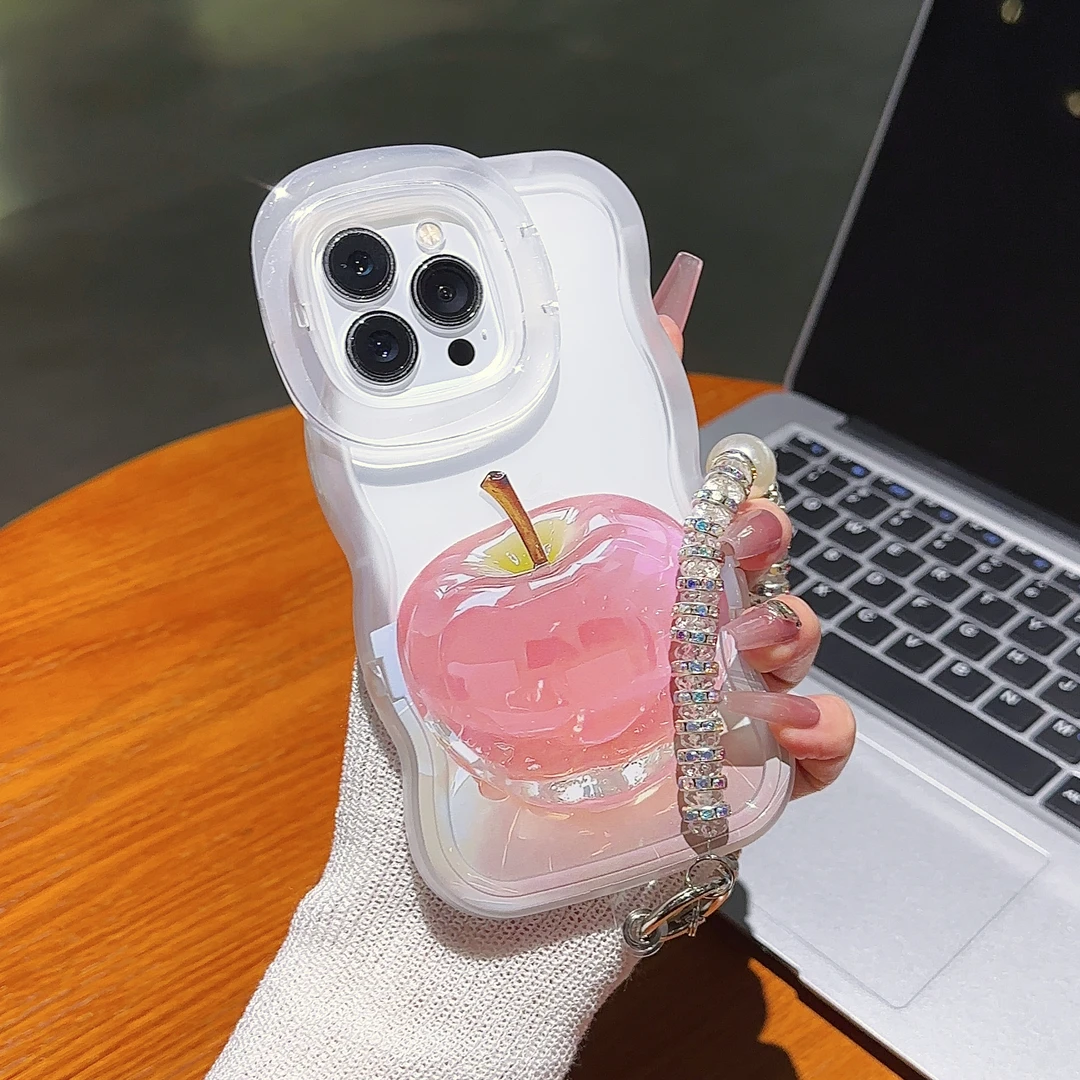 水晶苹果板凳双支架保护壳适用于苹果/华为/OPPO/小米手机壳女款