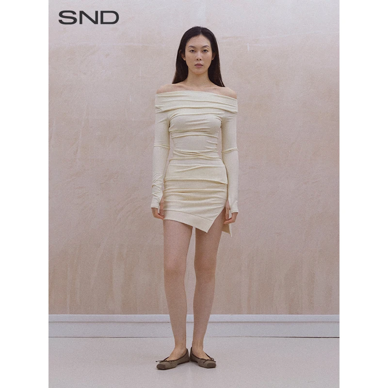 【YIFU LU SS25】SND 宽螺纹腰头斜开叉不对称捏褶运动卫衣短裙