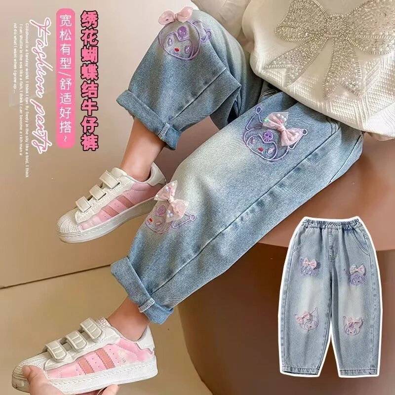 库洛米女童牛仔裤秋冬季2025新款儿童裤子洋气宝宝春装休闲老爹裤