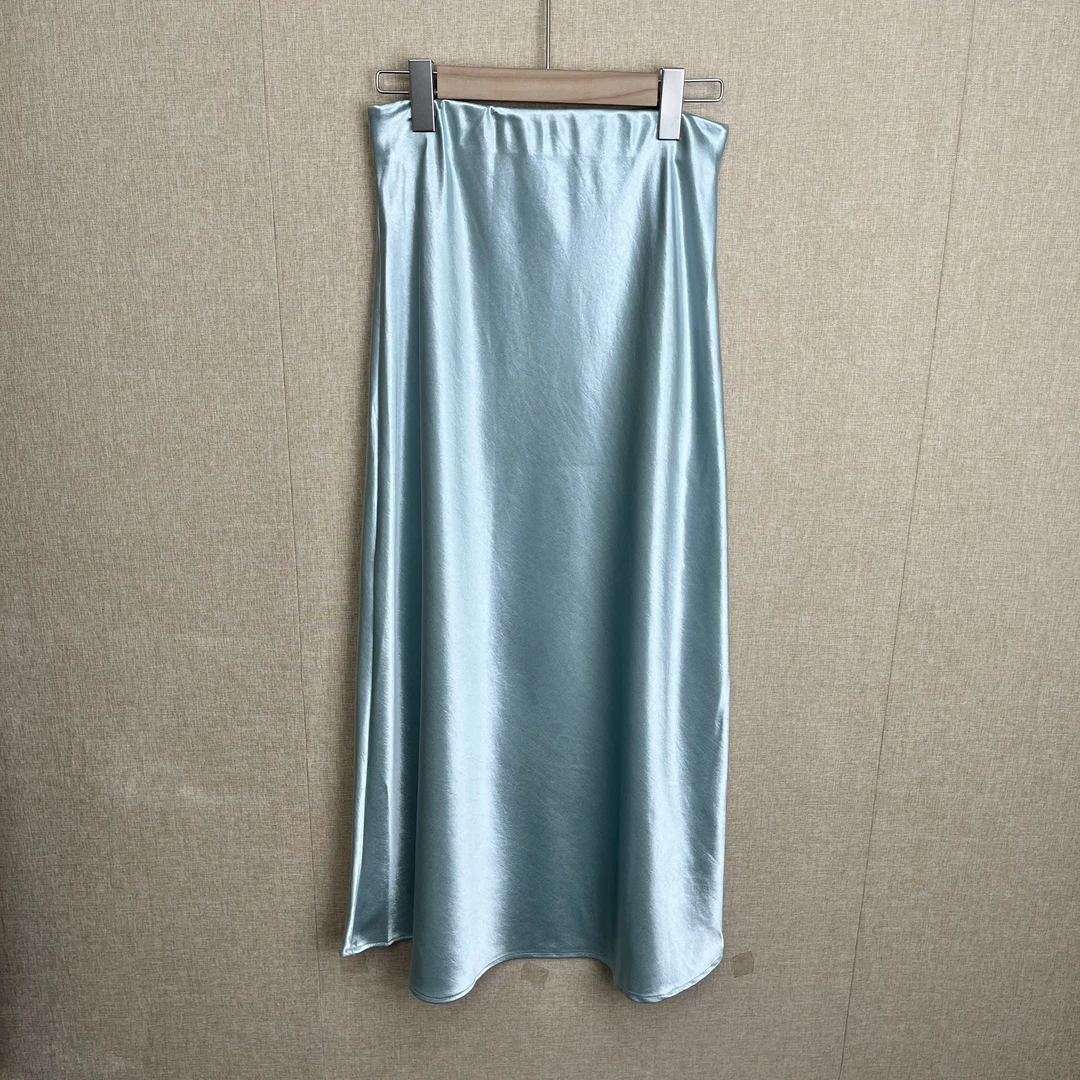 修身100醋酸薄款半身裙时尚简约法式显瘦优雅垂感中长款高腰裙子