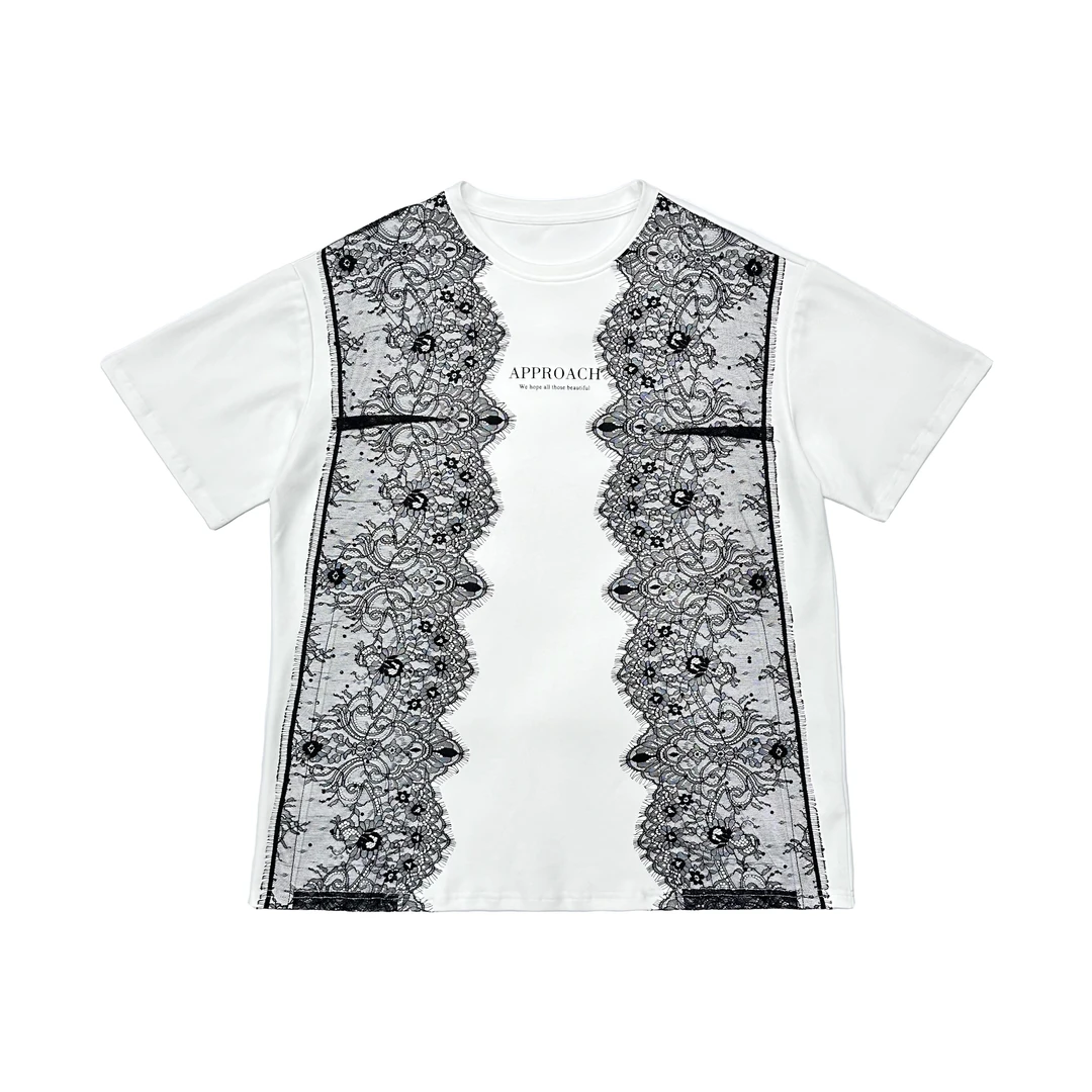 现-小琴欧货【蕾丝拼接短袖】性感透气女休闲夏季时尚镂空半袖1001