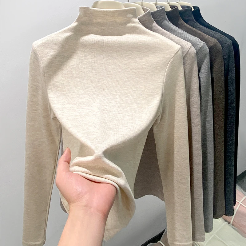 半高领打底衫女秋冬季保暖长袖t恤修身显瘦纯色百搭中领上衣内搭