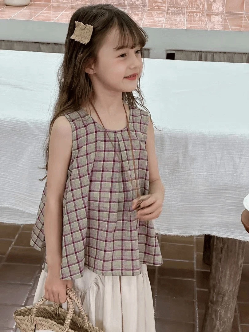 【嘻嘻kids】夏季时尚儿童极简风格子套装（24069）