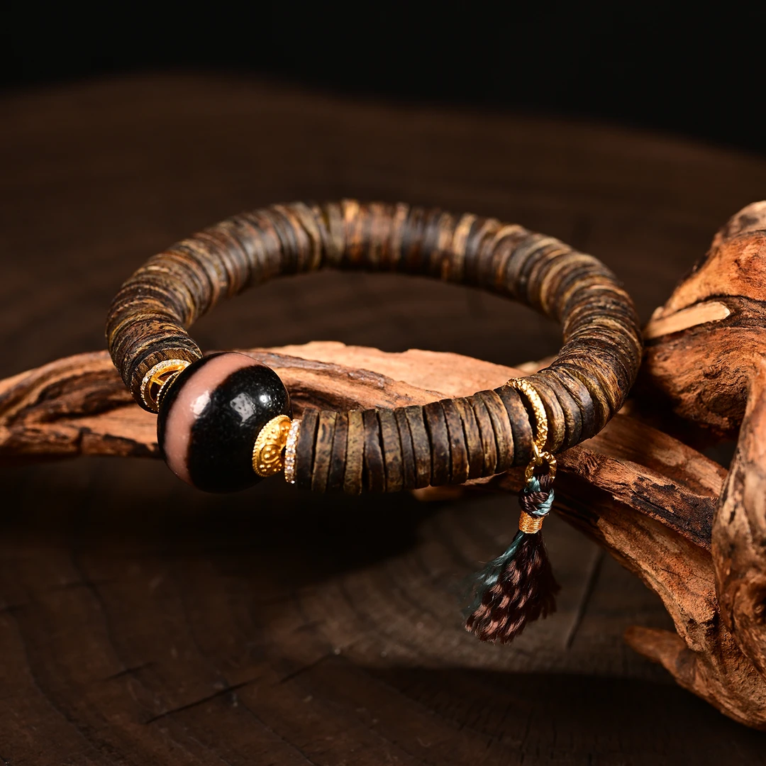 沉香【熊总夫妇】一线药师·火贡粉糯天珠精工沉香药片diy手串