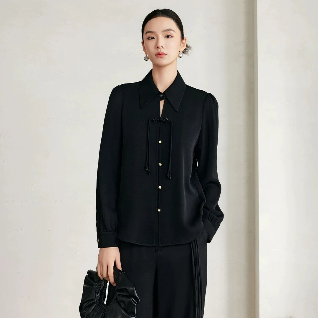 曼德诗专柜款醋酯面料设计纯色衬衫M311312766-1