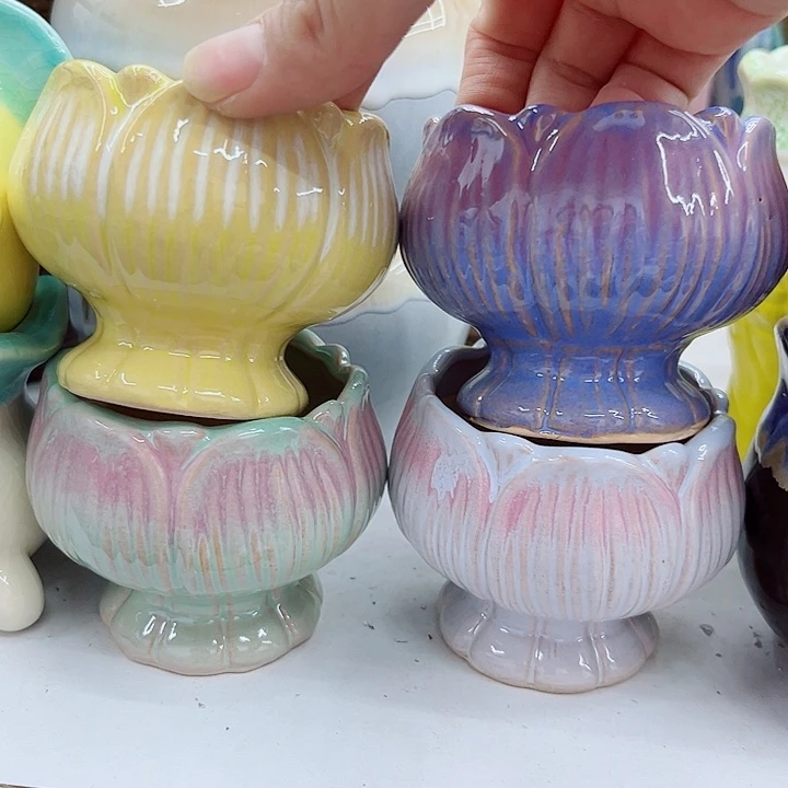 多肉绿植陶瓷花盆9.9包邮，有孔