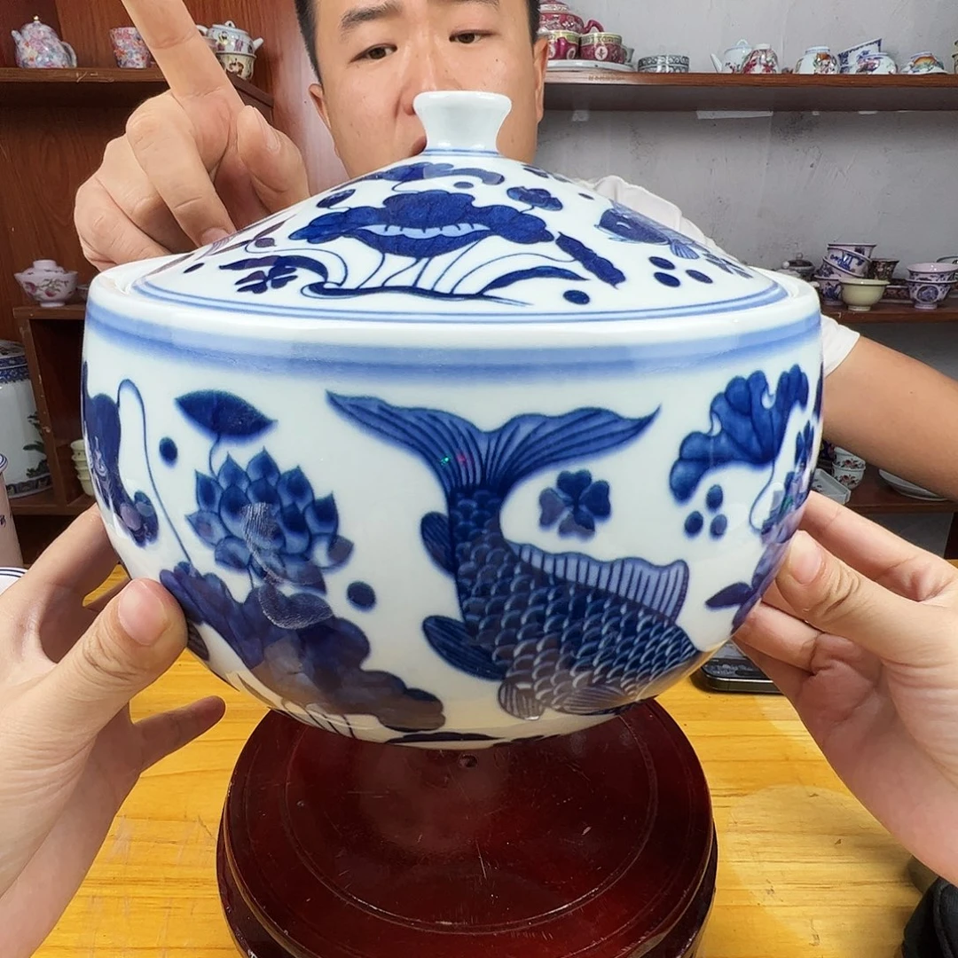 瓷片景德镇陶瓷鱼藻茶叶罐（5斤装）