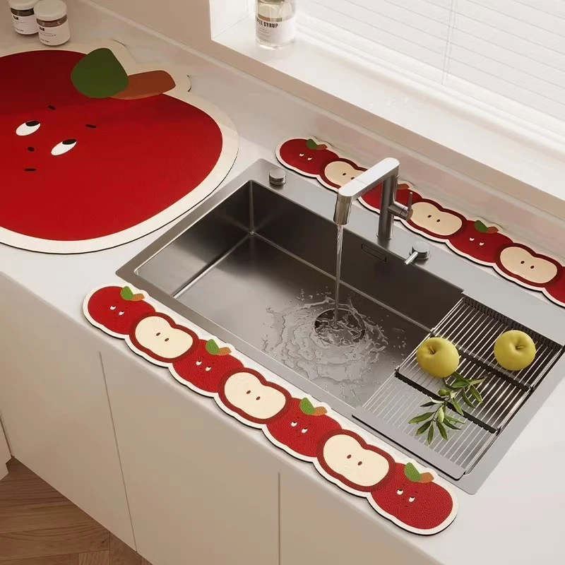 卡通水龙头挡水垫厨房台面吸水硅藻泥沥水垫易打理杯垫水池长条垫