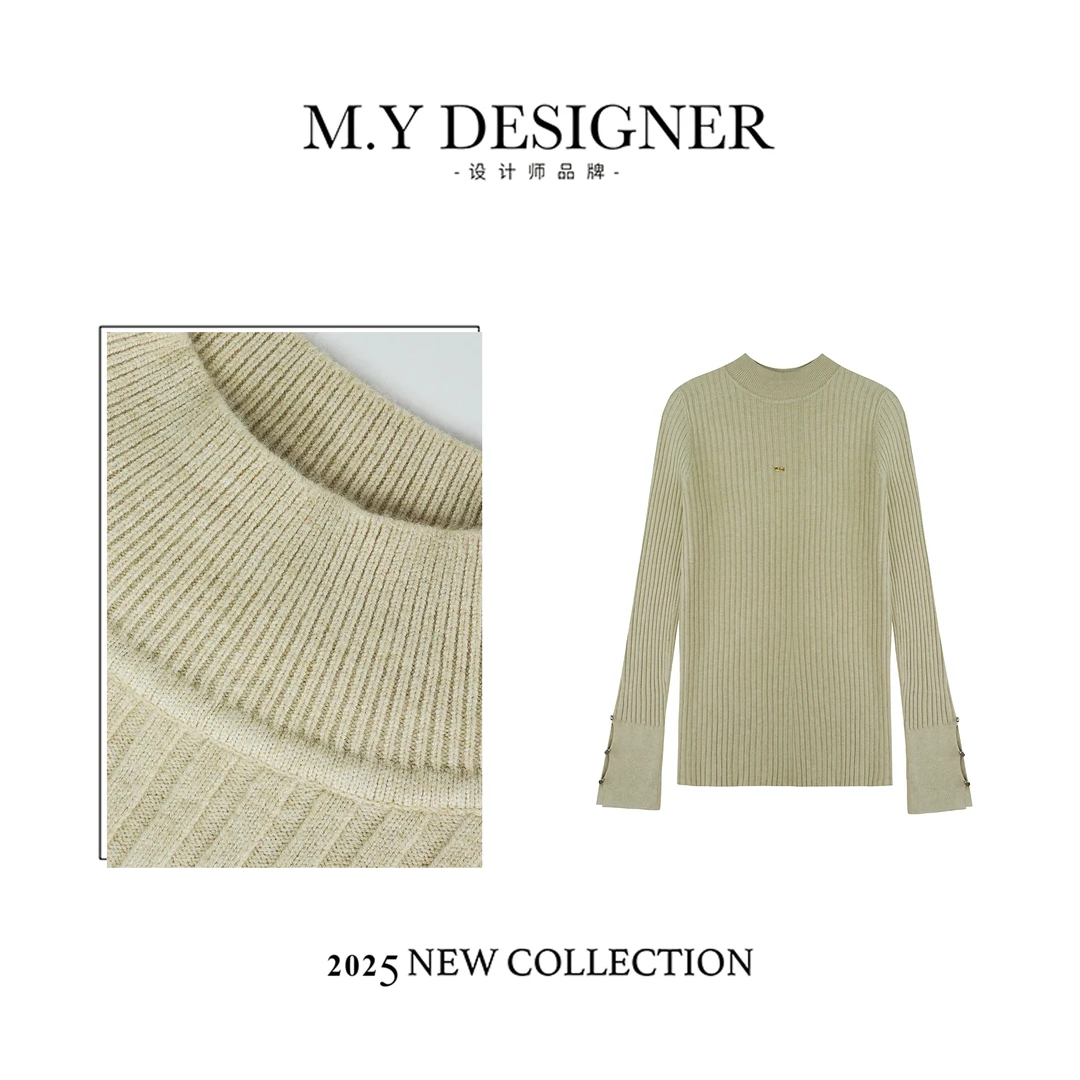 M.Y媛总 小立领纯色针织打底衫毛衣D-24727