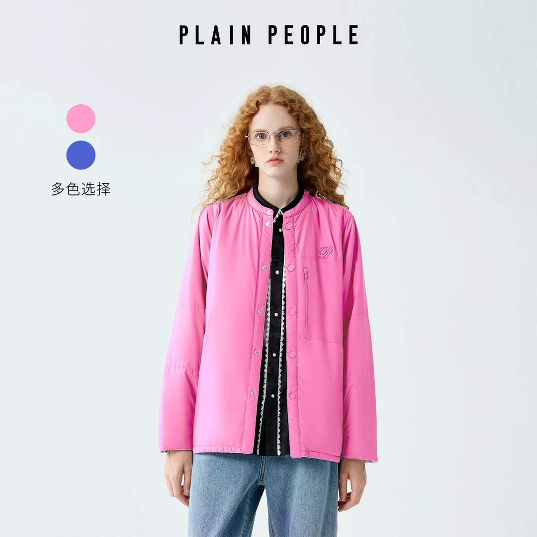 PLAIN PEOPLE轻户外复古工装棉服刺绣彩蓝夹克短外套秋冬季新款
