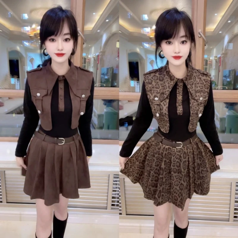 设计感小众长袖马甲拼接假三件连衣裙高品质气质裙子