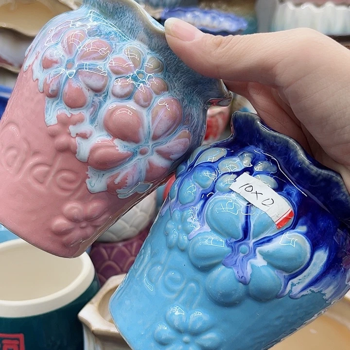 多肉绿植陶瓷花盆9.9包邮，有孔