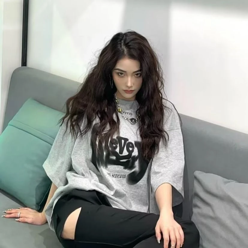 王鹤棣同款IDeverRAY美式印花短袖t恤男女士夏季宽松高级美式短袖