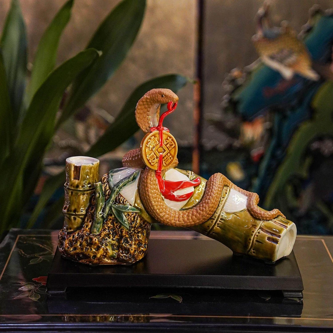 【本尼家】AM38非遗手工石湾陶蛇年限定《步步高升》装饰玄关摆件