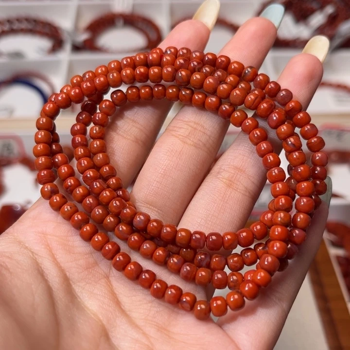达***达南红玛瑙未镶嵌手链柿子红老型4.5+mm多圈