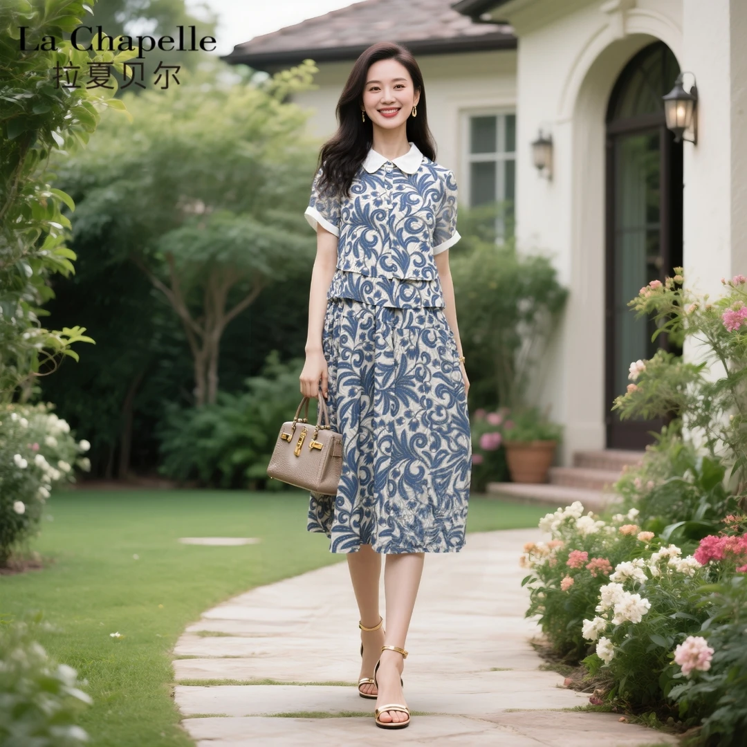 La Chapelle/拉夏贝尔夏季印花通勤风简约连衣裙复古优雅LX2235