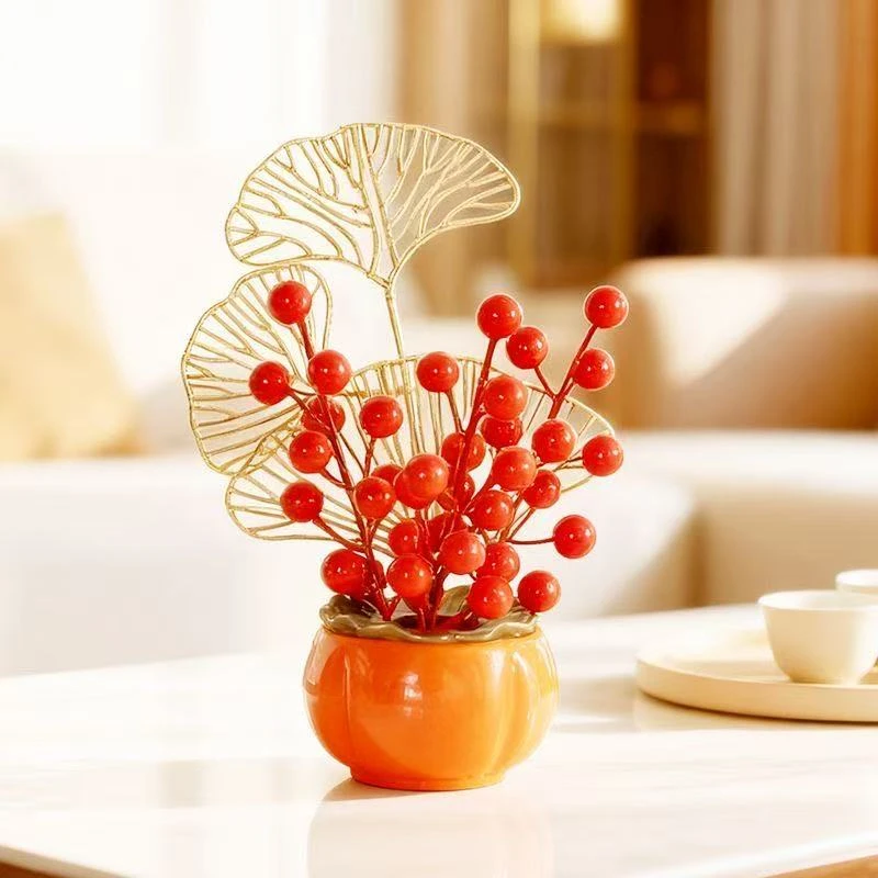 【拍一发二】发财果柿子仿真花摆件小号新年乔迁之喜玄关电视柜装饰