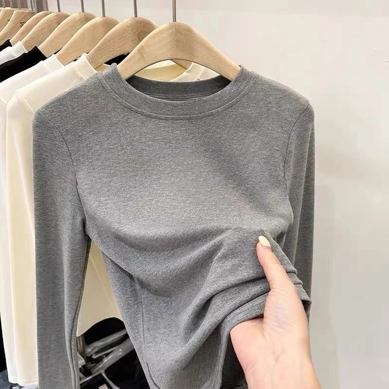 圆领长袖打底衫t恤女内搭春秋季2025新款可外穿百搭修身显瘦上衣