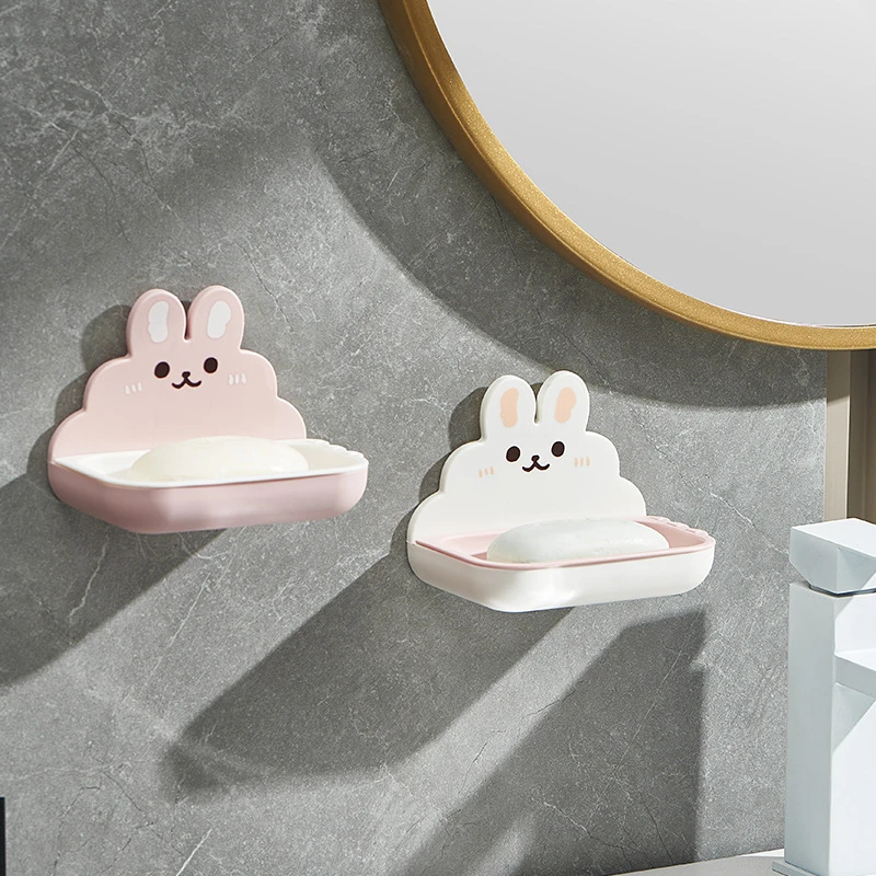 新款双层沥水肥皂盒家用卡通香皂盒免打孔壁挂式卫生间可爱置物9