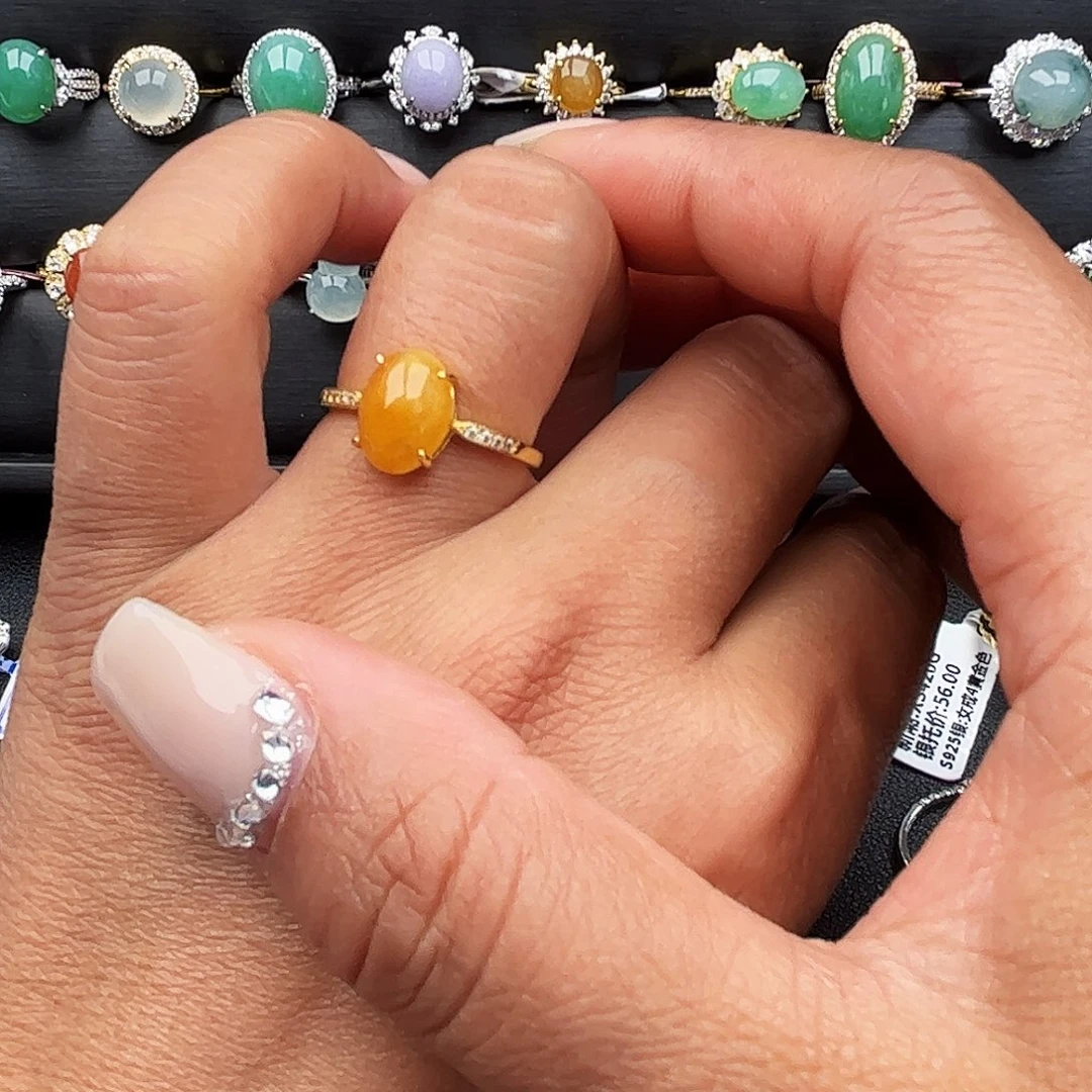 翡翠戒指银S925镶嵌缅甸天然A货翡翠女戒指