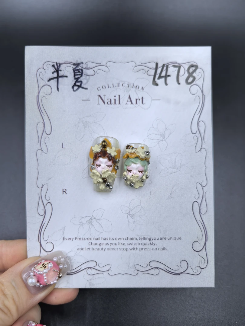 【Dandan出品】半夏长梯纯手工穿戴甲高级感2片娃娃款美甲甲片
