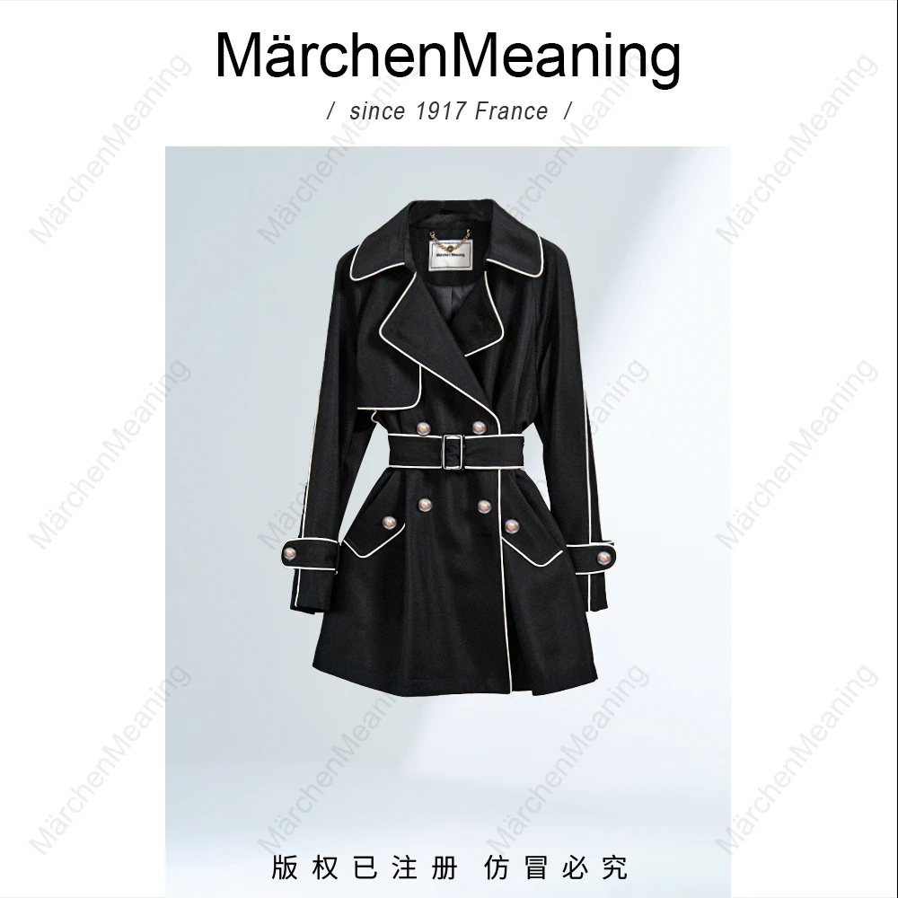 MärchenMeaning黑色高定优雅气质收腰短款风衣外套大衣大俊