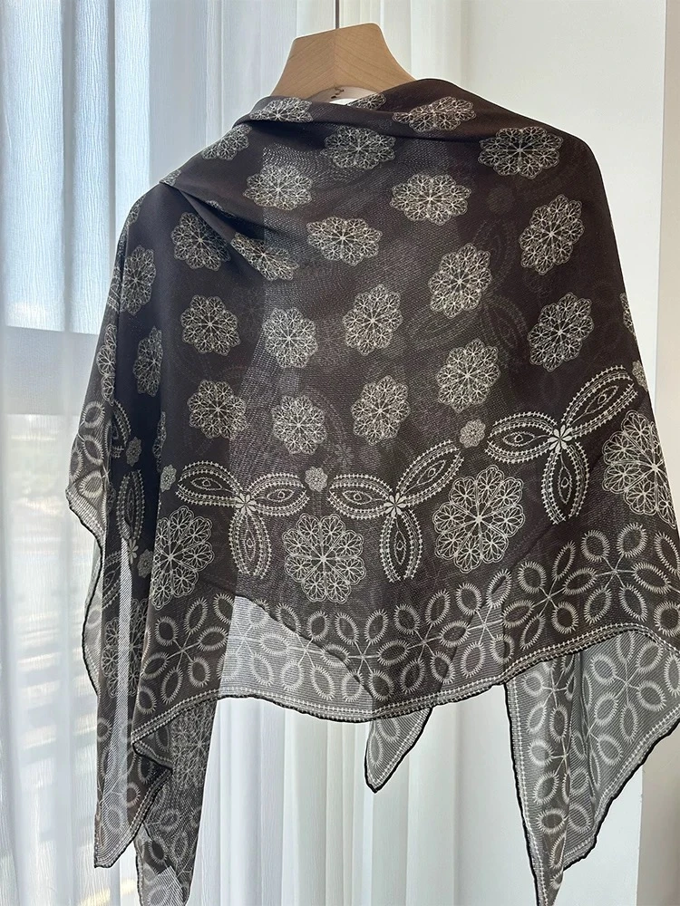 【钱塘故事】70*70cm女小花百搭围巾防晒空调披肩时尚气质春夏