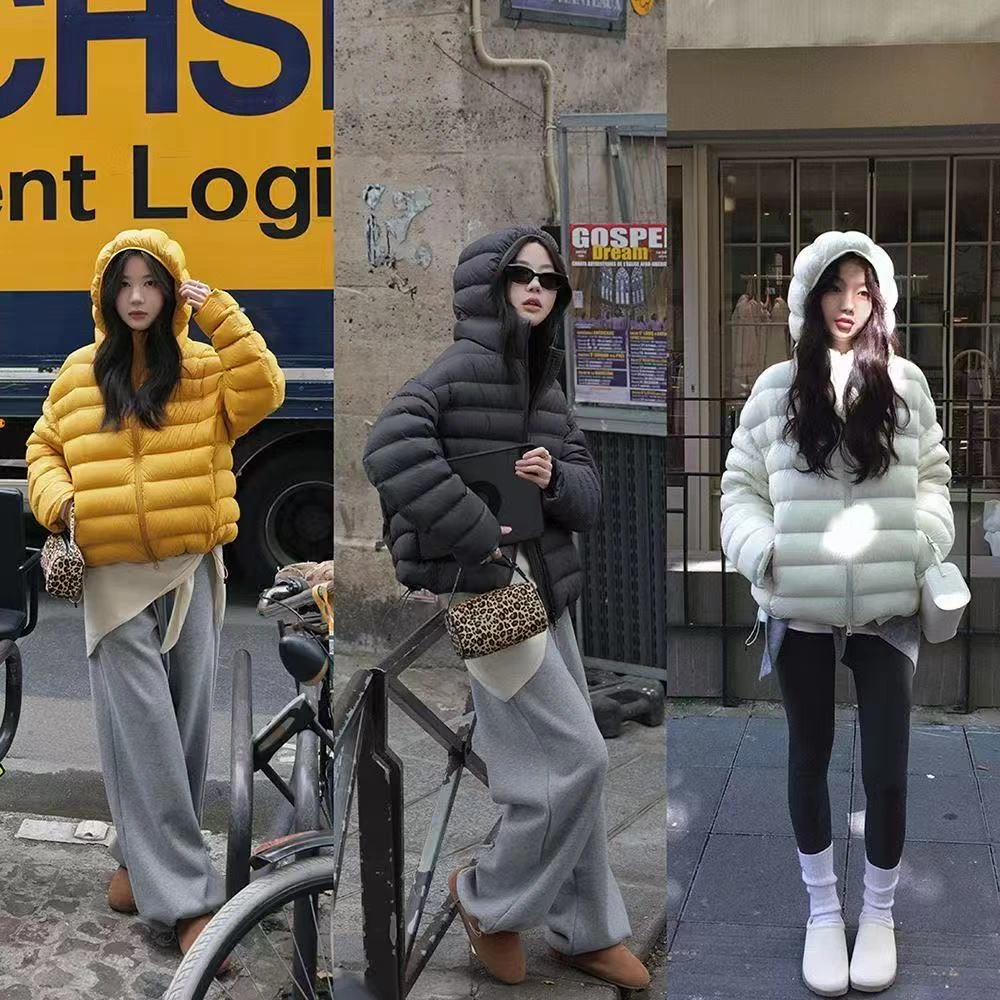 2025韩版小个子连帽轻薄保暖短款白鸭绒羽绒服女冬季外套wu