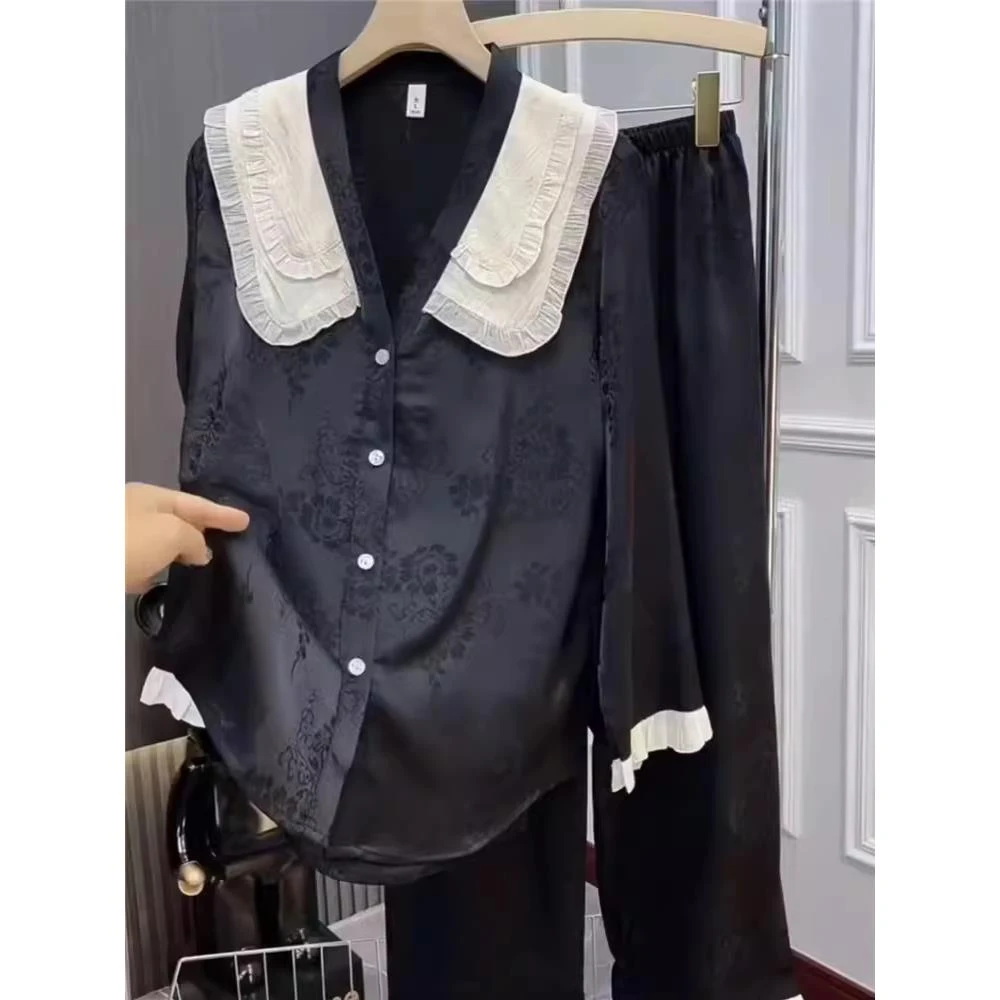 古今【官方正品】睡衣女款2025新款夏季冰丝长袖真丝高级感可外穿