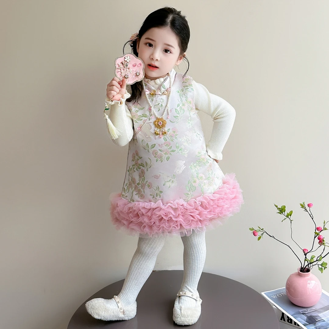 女童拜年服加绒玉兔旗袍裙子汉服冬季女宝宝国风新年装连衣裙套装