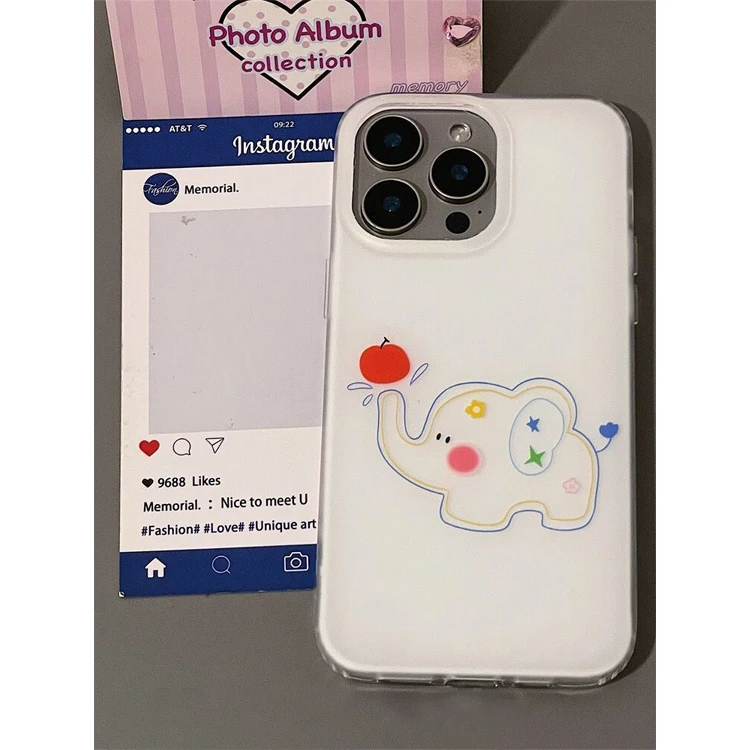 BANCA可爱线条大象适用苹果16/15大孔手机壳华为P70vivo小米oppo