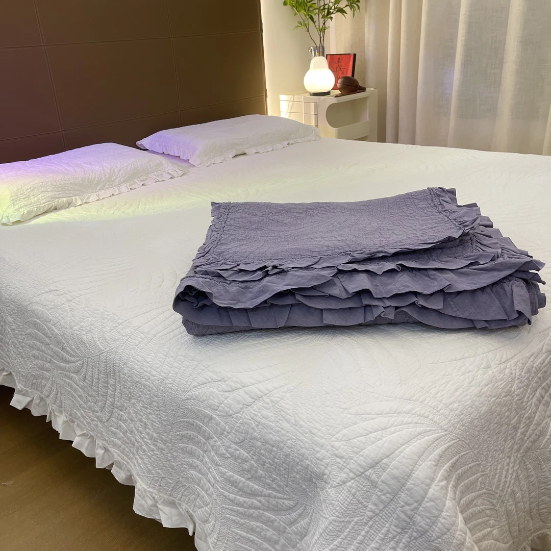 砂洗三件套床盖绗缝夹棉230*250简约大气不跑床