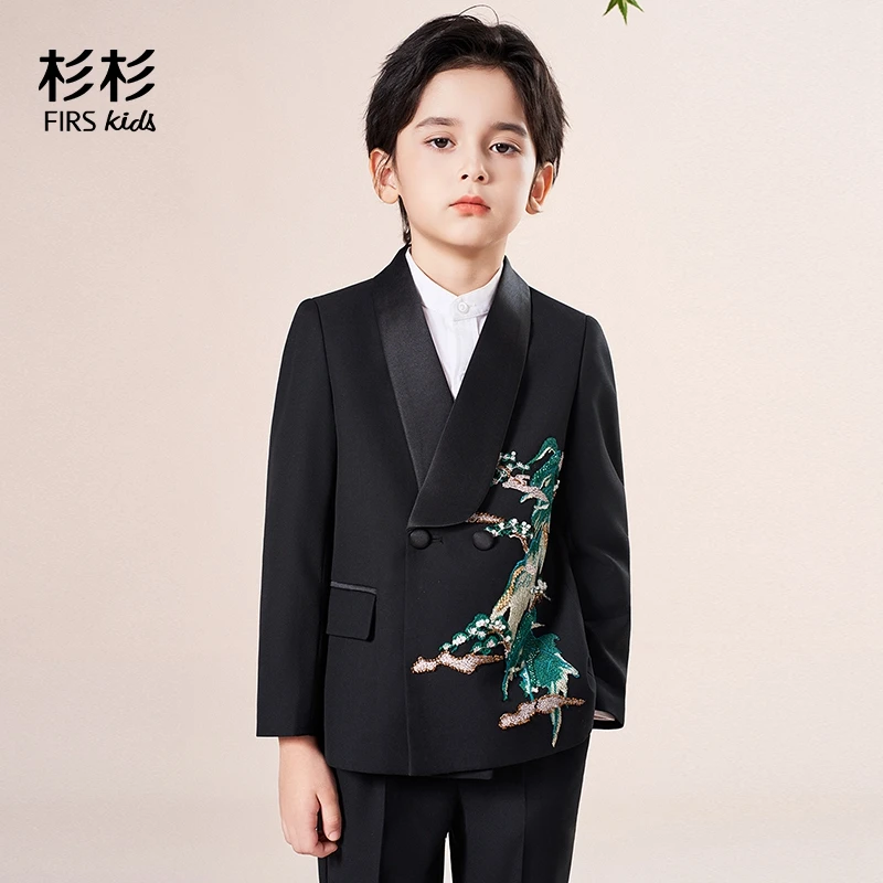 FIRS kids/杉杉男刺绣纯色单排扣西服小西装婚礼套装小西服礼服