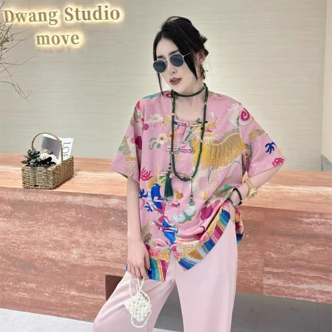 〖猫姐衣橱〗夏季新款缇花锦缎斜盘扣凉爽半袖2405