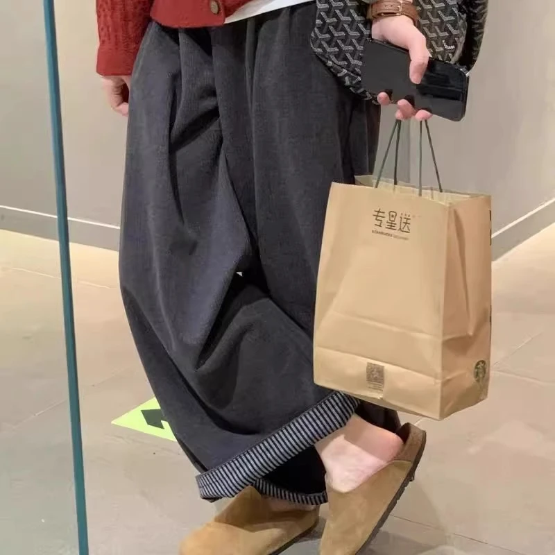 深灰色毛呢休闲裤女春季新款大码胖mm梨形身材高腰显瘦宽松阔腿裤