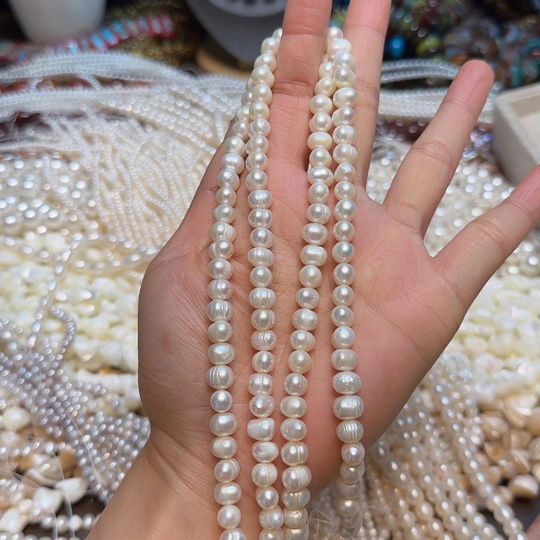玛瑙/玉髓未镶嵌珠宝半成品8-9mm淡水珍珠一条