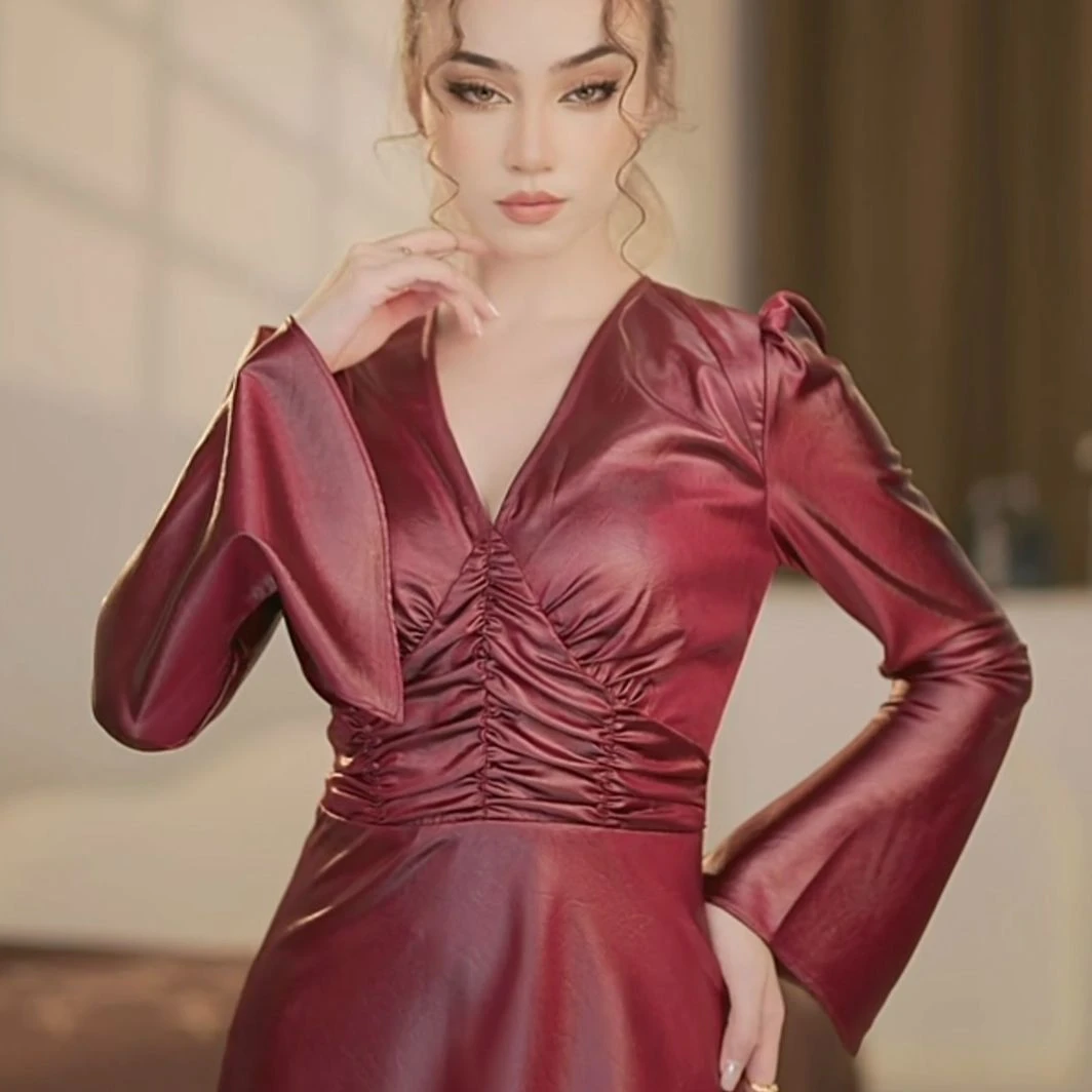 【爱妃】高级法式气质高端显瘦女神高感红色连衣裙-F886