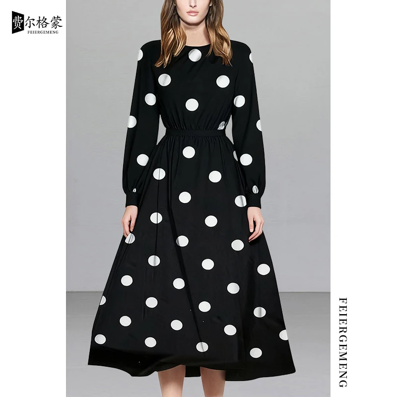 欧美时尚波点连衣裙女装2025新款夏洋气质修身显瘦雪纺裙子中长款