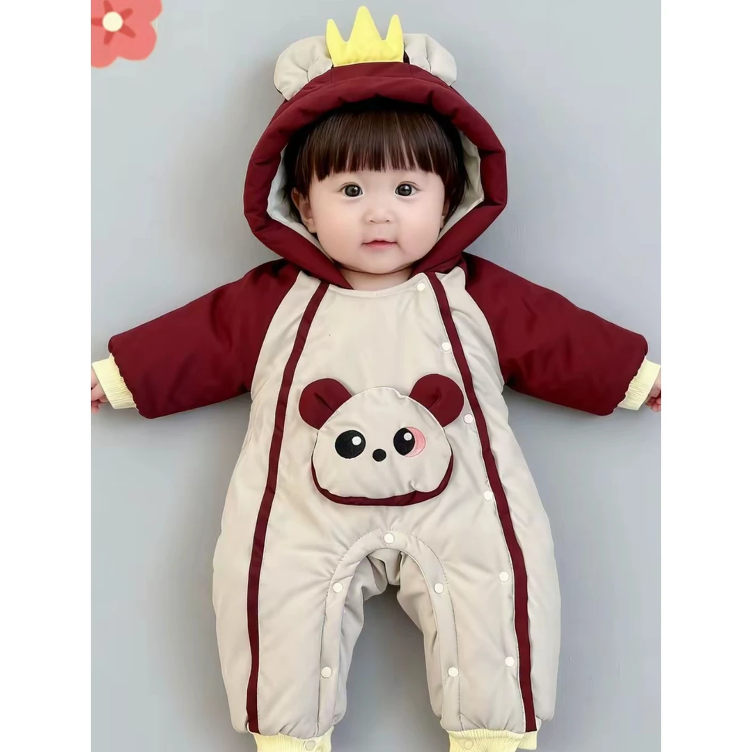 婴儿冬季冬款加绒加厚连体衣棉服宝宝衣服超萌可爱冬装外出服哈衣