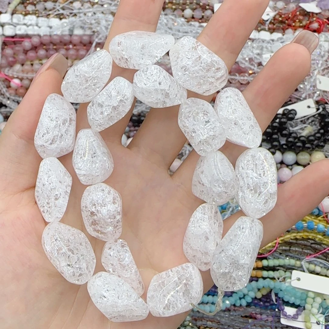 玛瑙/玉髓未镶嵌珠宝半成品天然白水晶雪花幽灵切面一条